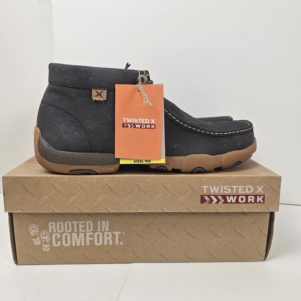 Twisted X MDMST03 Men’s Size 11.5 W Charcoal Leather Driving Moccasin Steel Toe